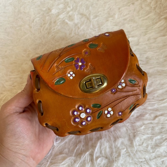 🥑100% LEATHER HANDMADE MINI BAG Mexico in orange/brown - Picture 7 of 13